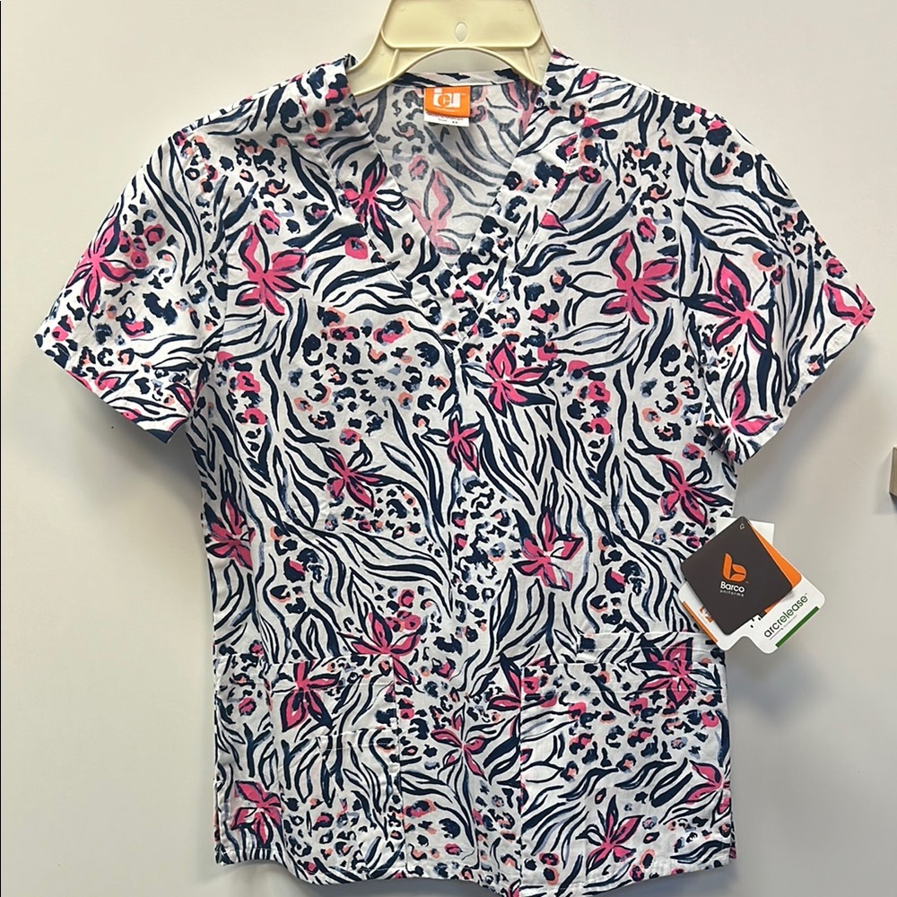 Pink and Black Animal Print Scrub Top